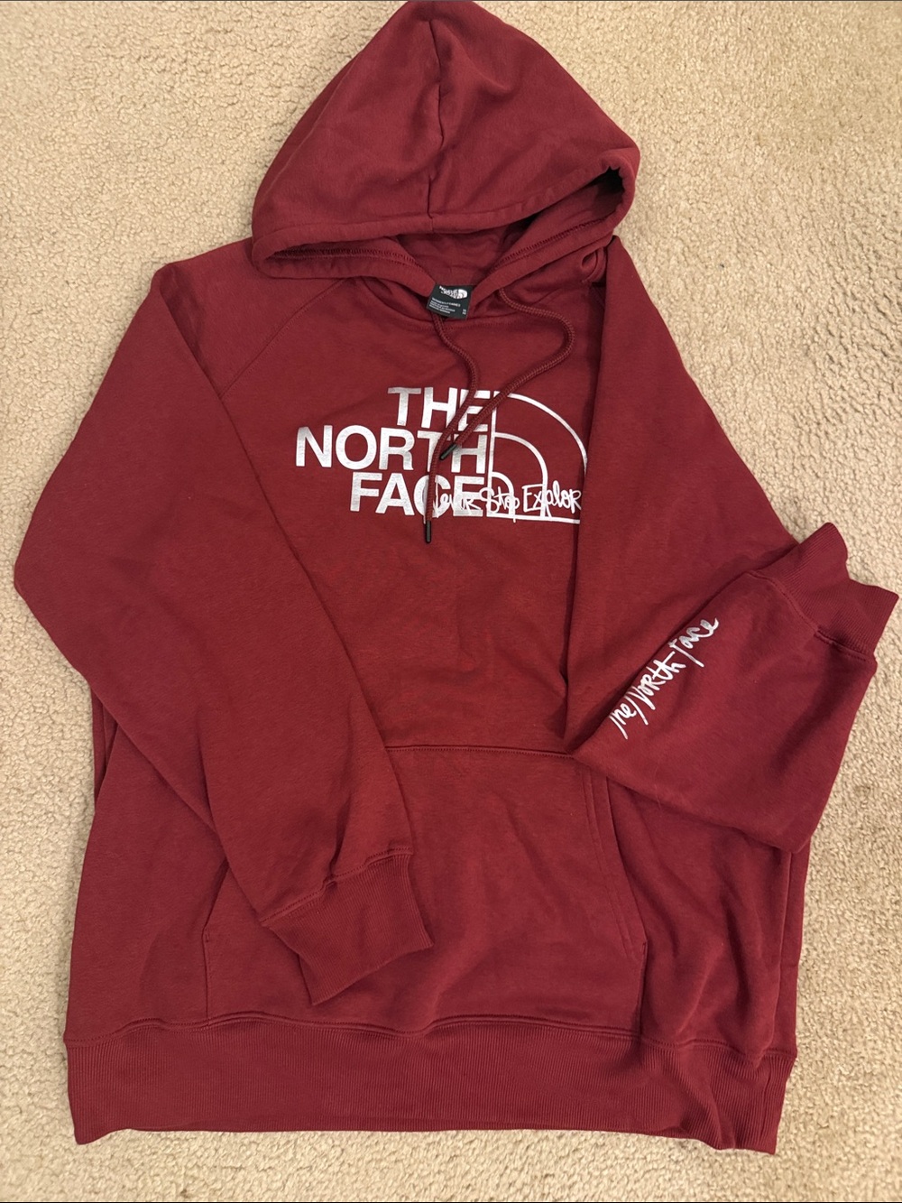 The North Face XL Burgundy Hoodie with silver Logo